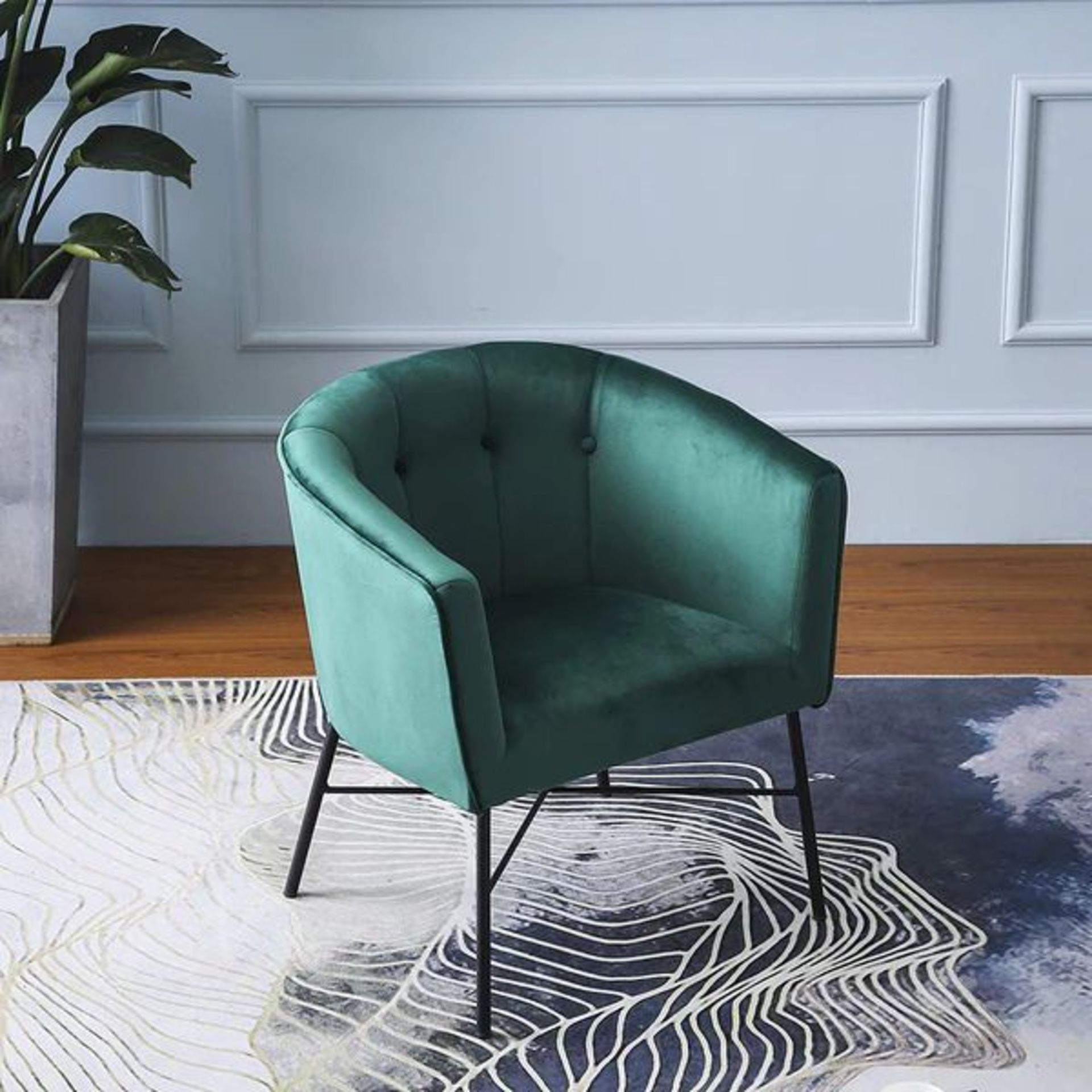 Aurelie Tub Chair in Emerald Green Velvet. - R14. RRP £239.99. With buttoned backrest and body - Image 2 of 2