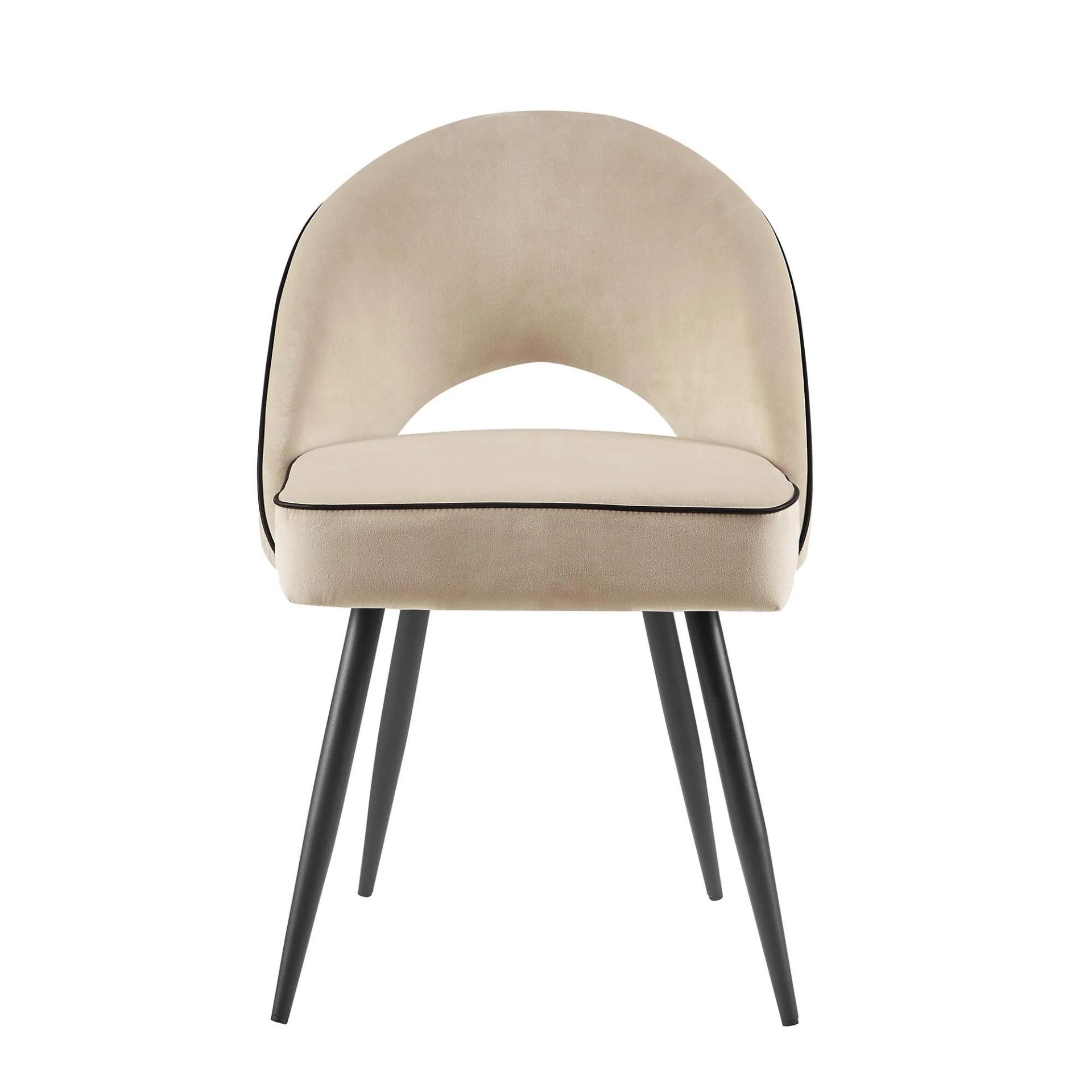 Oakley Set of 2 Champagne Velvet Upholstered Dining Chairs with Contrast Piping. - R14. RRP £269.99. - Bild 2 aus 2