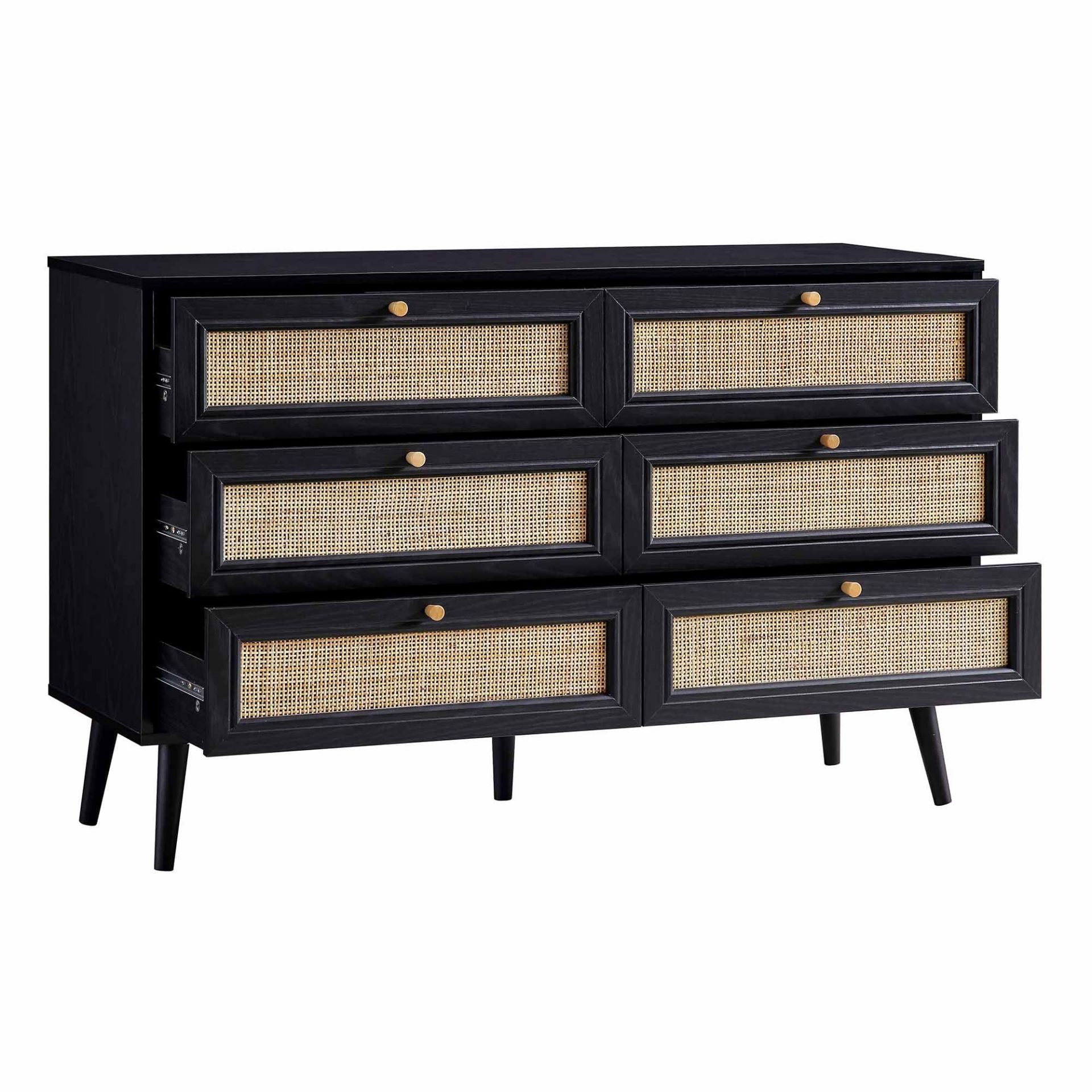 Frances Woven Rattan Chest of 6 Drawers, Black. - R14. RRP £299.99. Ensure your storage is stylish - Image 2 of 2