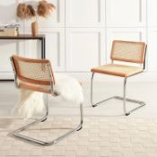 Cosenza Pair of 2 Dining Chairs, Cane & Chrome (Natural). - R14. RRP £299.99. With a solid beech