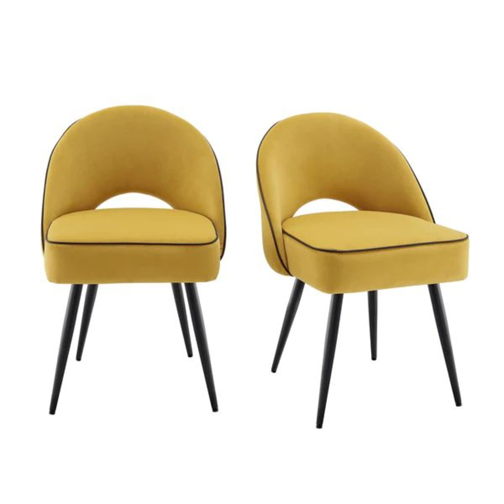 Oakley Set of 2 Mustard Yellow Velvet Upholstered Dining Chairs with Piping. - R14. RRP £259.99. Our - Image 2 of 2