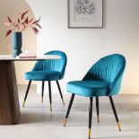 Miyae Set of 2 Pleated Teal Velvet Upholstered Dining Chairs. - R14. RRP £259.99. Velvet-smooth