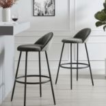 Barton Set of 2 Grey Velvet Upholstered Bar Stools with Contrast Piping. - R14. RRP £199.99. Our