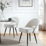 Oakley Set of 2 White Boucle Upholstered Dining Chairs with Piping. - R14. RRP £269.99. Our