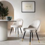 Miyae Set of 2 Pleated Champange Velvet Upholstered Dining Chairs. - R14. RRP £269.99. Velvet-smooth