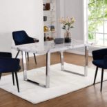 6-Seater High Gloss Marble Effect Dining Table with Silver Chrome Legs White. - R14. RRP £299.99.