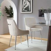 Garnet Set of 2 Champagne Velvet Upholstered Dining Chairs with Back Handle. -R14. RRP £309.99.