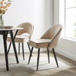 Oakley Set of 2 Champagne Velvet Upholstered Dining Chairs with Contrast Piping. - R14. RRP £269.99.