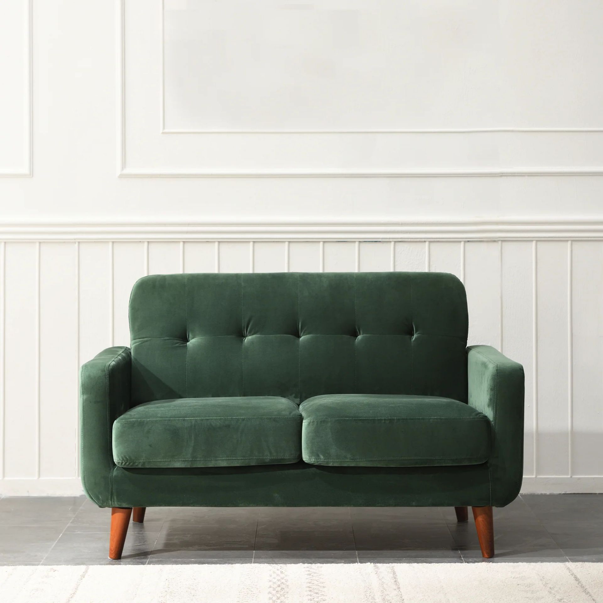 Clarence 2 Seater Sofa in Green Velvet. - R14. RRP £459.99. Upholstered with soft velvet effect