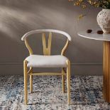 Hansel Wishbone Padded Dining Chair, Beige Fabric and Natural Frame. - R14. RRP £219.99. Upholstered