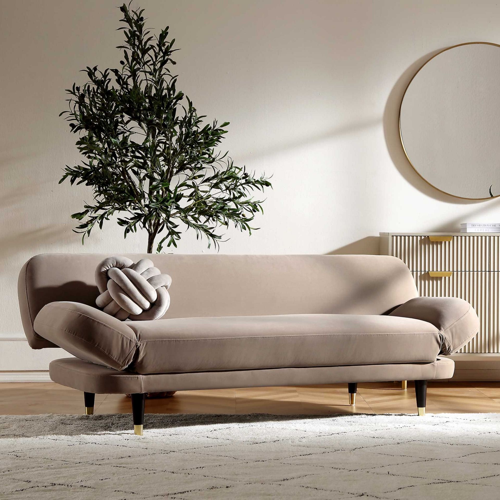 Solna 2-Seater Sofa Bed, Mink Velvet. - R14. RRP £439.99. Upholstered in sumptuous mink colour