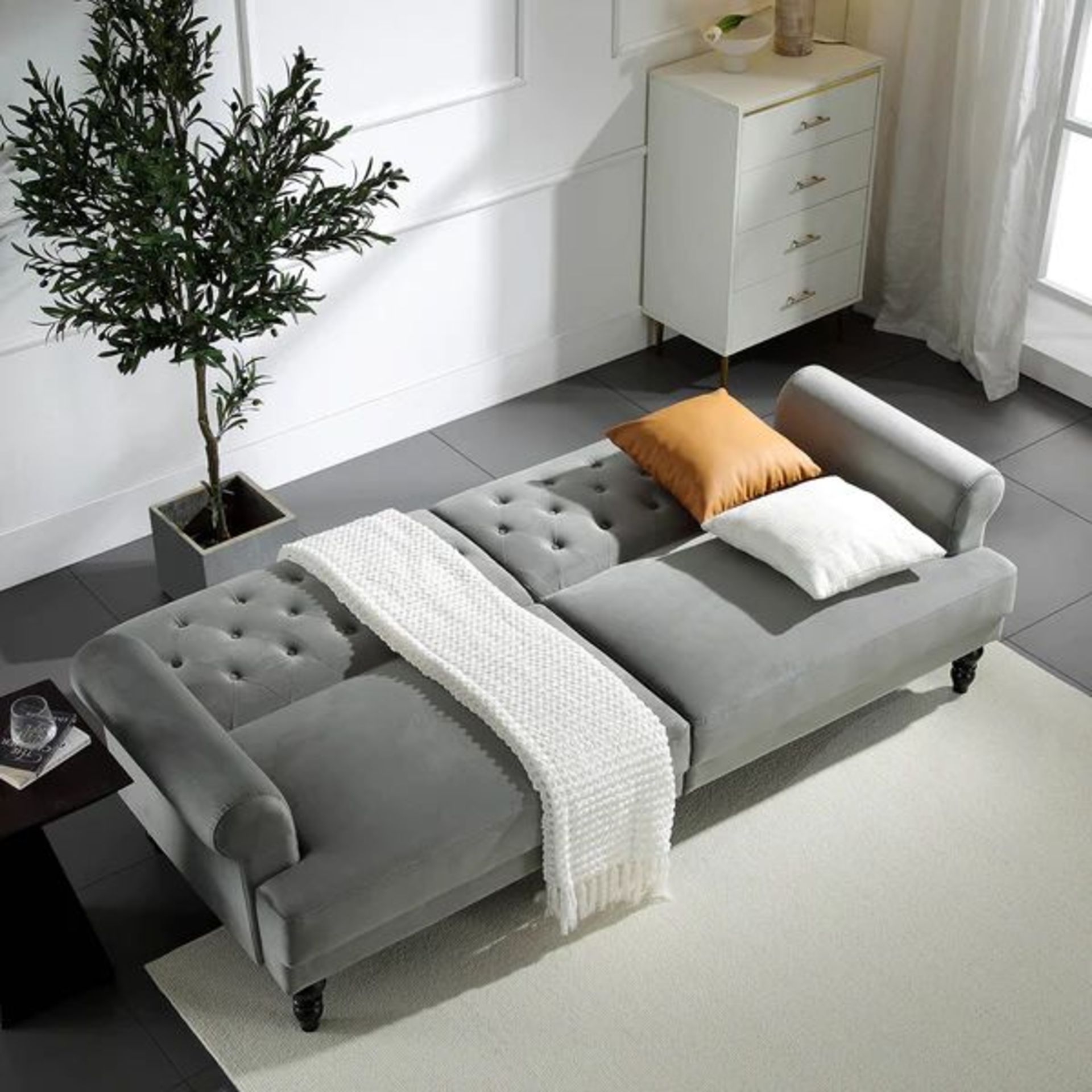 Hanney 3-Seater Chesterfield Sofabed in Grey Velvet. - R14. RRP £569.99. Serpentine springs - Image 2 of 2