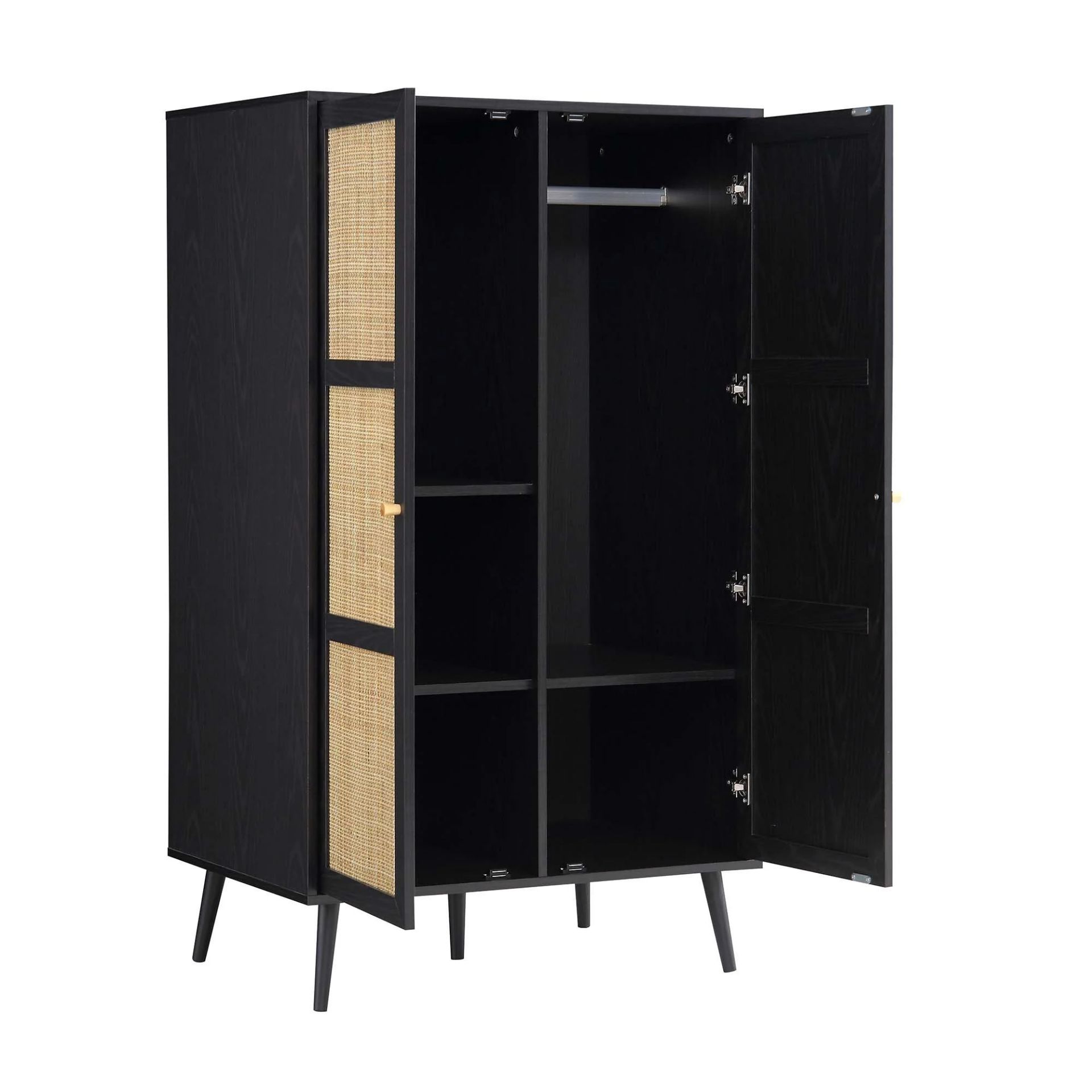 Frances Woven Rattan Compact Double Wardrobe, Black. -R14. RRP £379.99. Crafted from wood and - Image 2 of 2