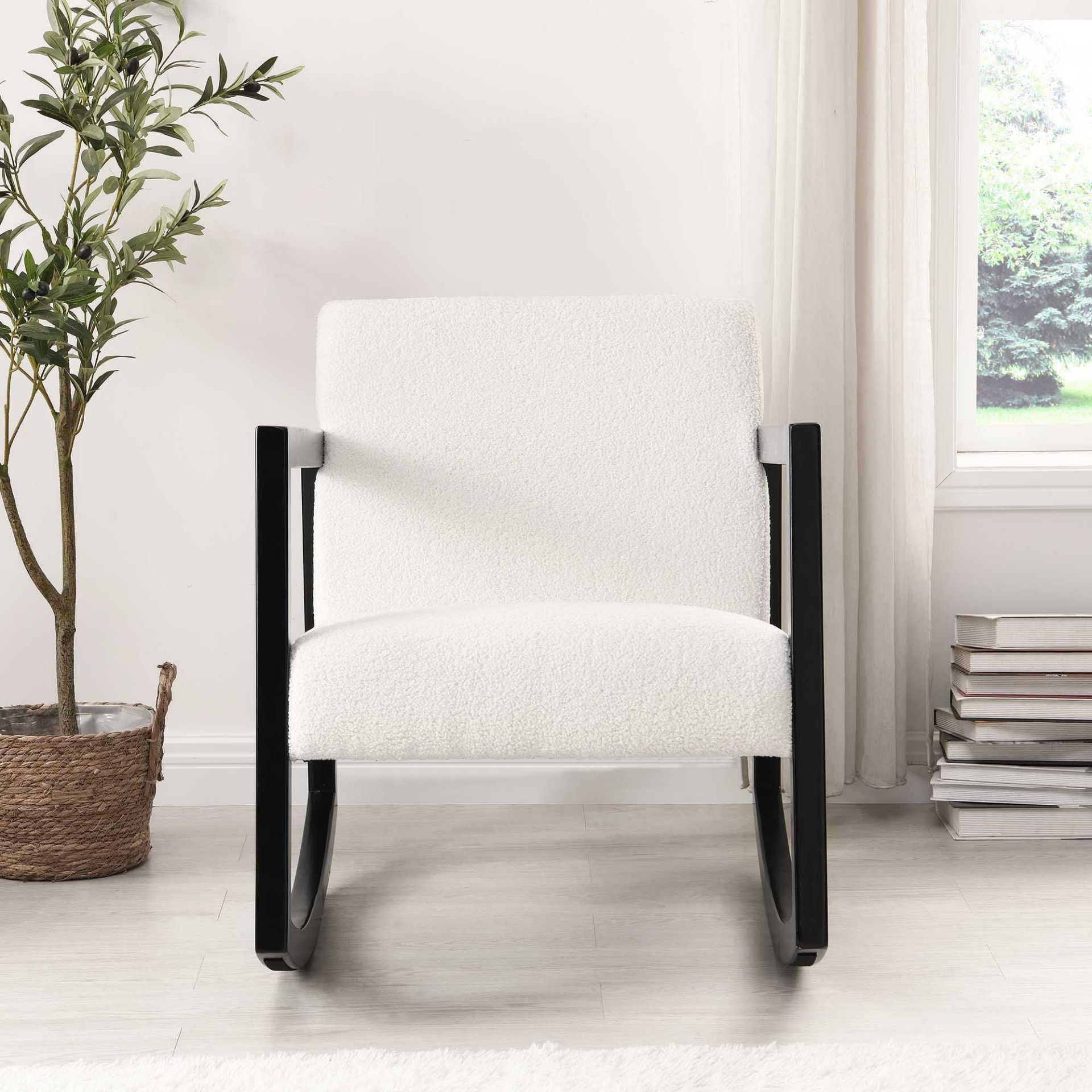 Fyne Ecru Boucle Rocking Armchair, Black Frame. - R14. RRP £239.99. Inspired by traditional