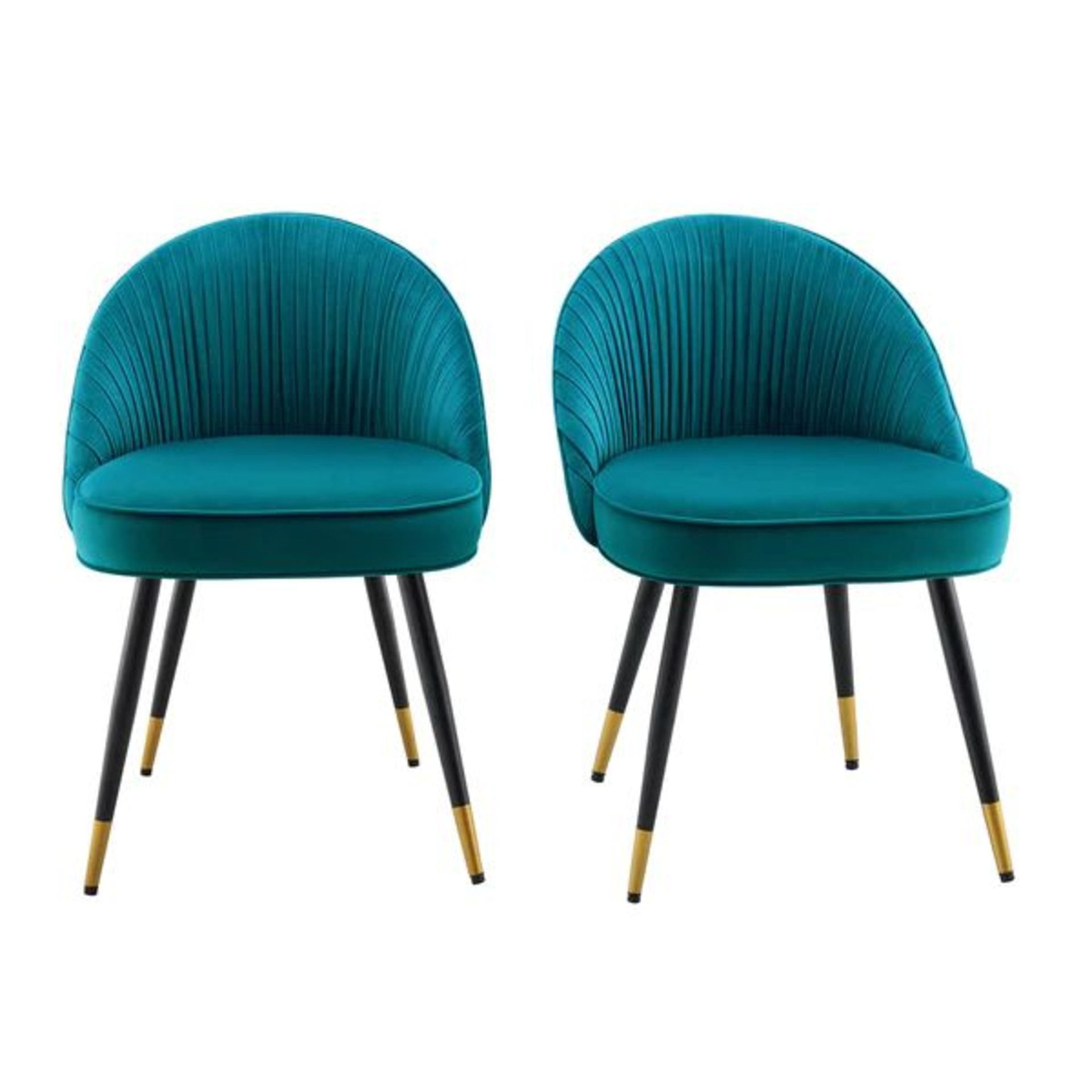 Miyae Set of 2 Pleated Teal Velvet Upholstered Dining Chairs. - R14. RRP £259.99. Velvet-smooth - Image 2 of 2