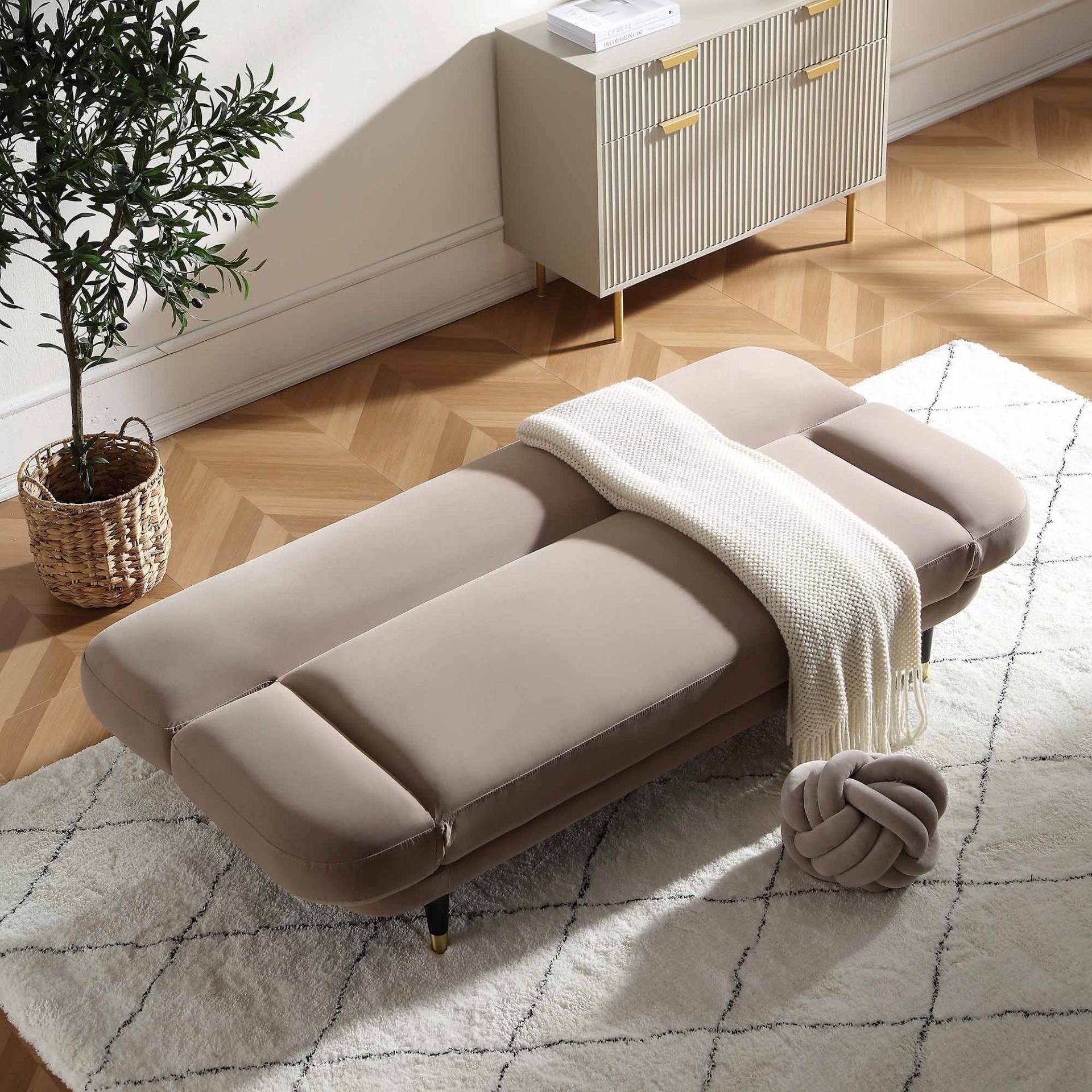 Solna 2-Seater Sofa Bed, Mink Velvet. - R14. RRP £439.99. Upholstered in sumptuous mink colour - Image 2 of 2