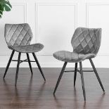 Set of 2 Ampney Diamond Stitch Light Grey Velvet Dining Chair Set of 2 with Metal Legs. - R14.