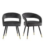 Laurel Wave Charcoal Velvet Set of 2 Dining Chairs. -R14. RRP £259.99. The curved cut out backrest