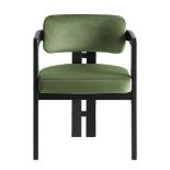 Stanford Curved Oak Frame Upholstered Chair, Moss Green Velvet Black Frame. - R14. RRP £239.99.
