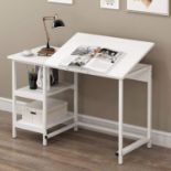 Atelier Adjustable Desk with Shelves in White. - R14.