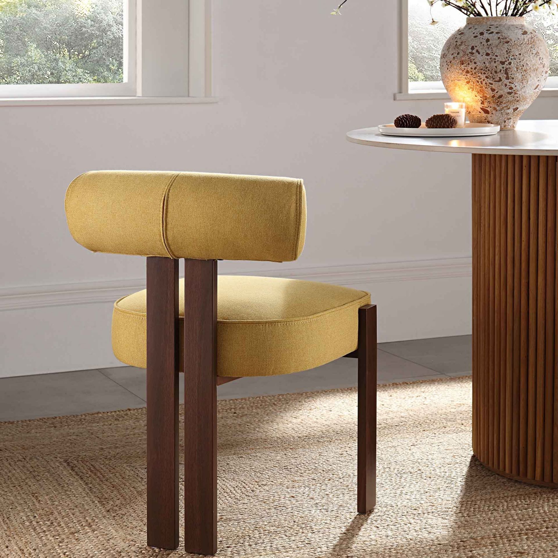 Ophelia Honey Gold Fabric Dining Chair. - R14. RRP £199.99. Upholstered with beautiful yellow fabric - Image 2 of 2