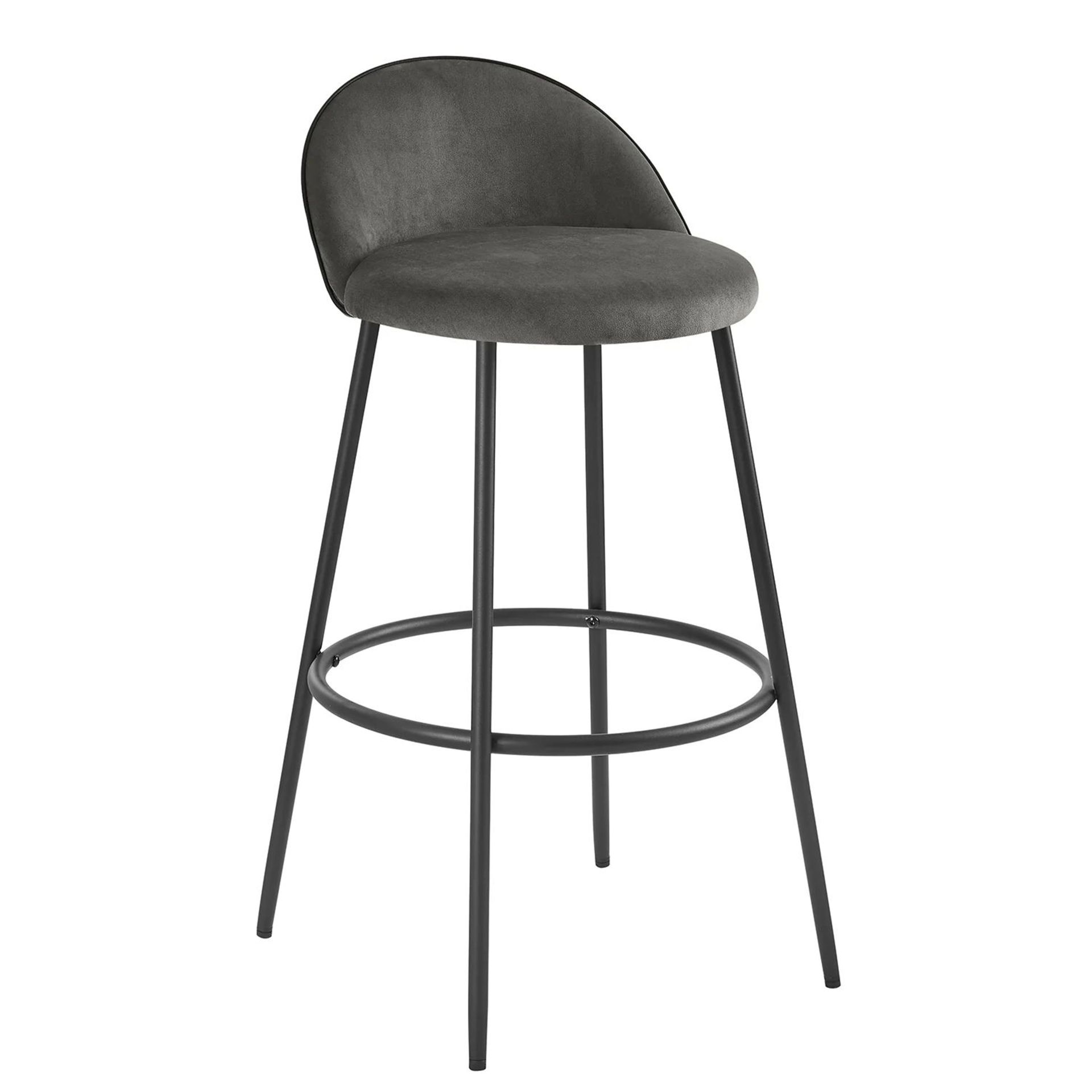 Barton Set of 2 Grey Velvet Upholstered Bar Stools with Contrast Piping. - R14. RRP £199.99. Our - Image 2 of 2