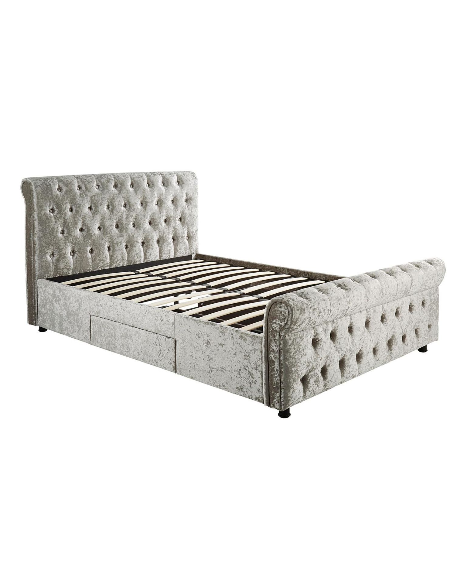 NEW & BOXED KINGSTON Crushed Velvet Bed Frame with 2 Storage Drawers - SILVER. RRP £549. The - Bild 2 aus 3