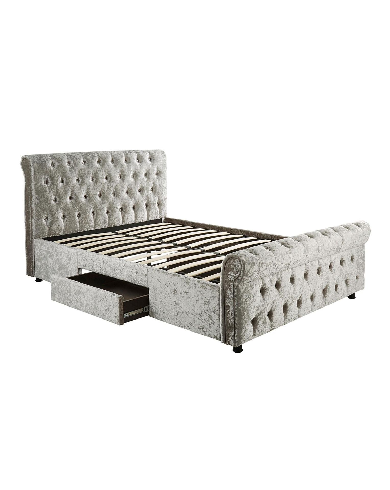 NEW & BOXED KINGSTON Crushed Velvet Bed Frame with 2 Storage Drawers - SILVER. RRP £549. The - Bild 3 aus 3