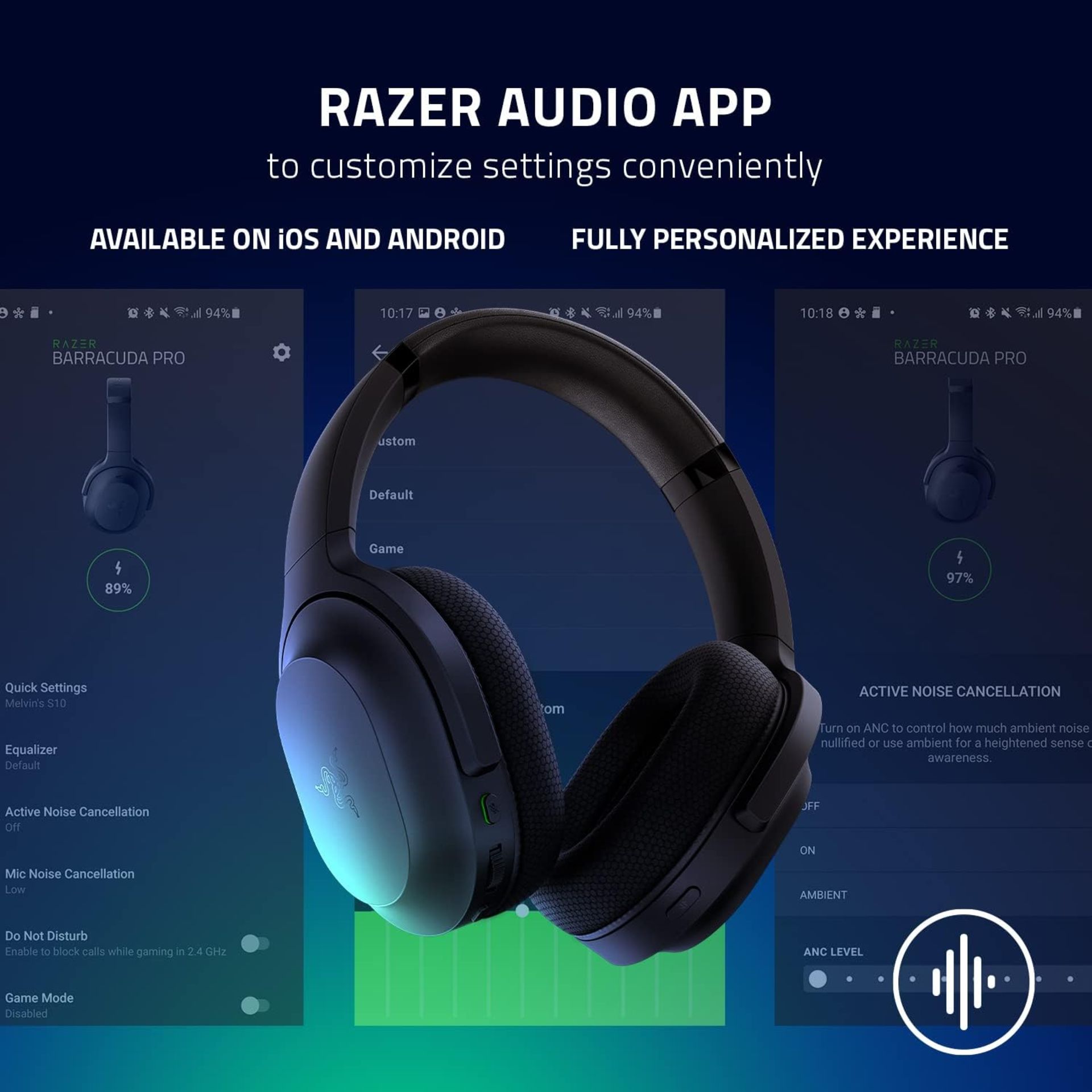 RAZER Barracuda Wireless Multi-platform Gaming and Mobile Headset - BLACK. RRP £159.99. Razer - Image 6 of 7