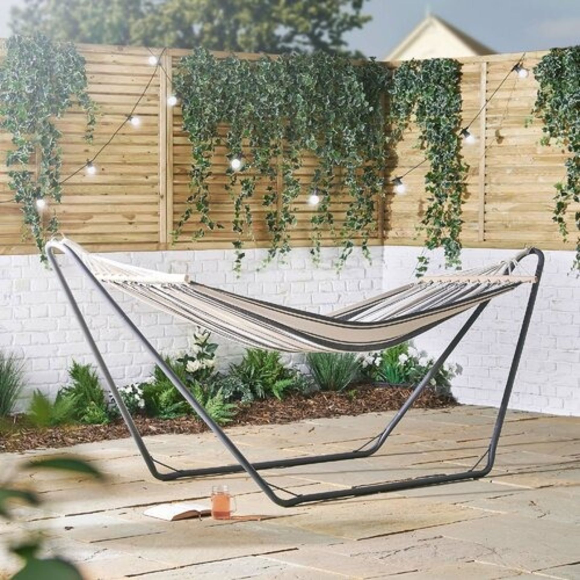 1 Person Striped Cotton Hammock with Stand -ER28