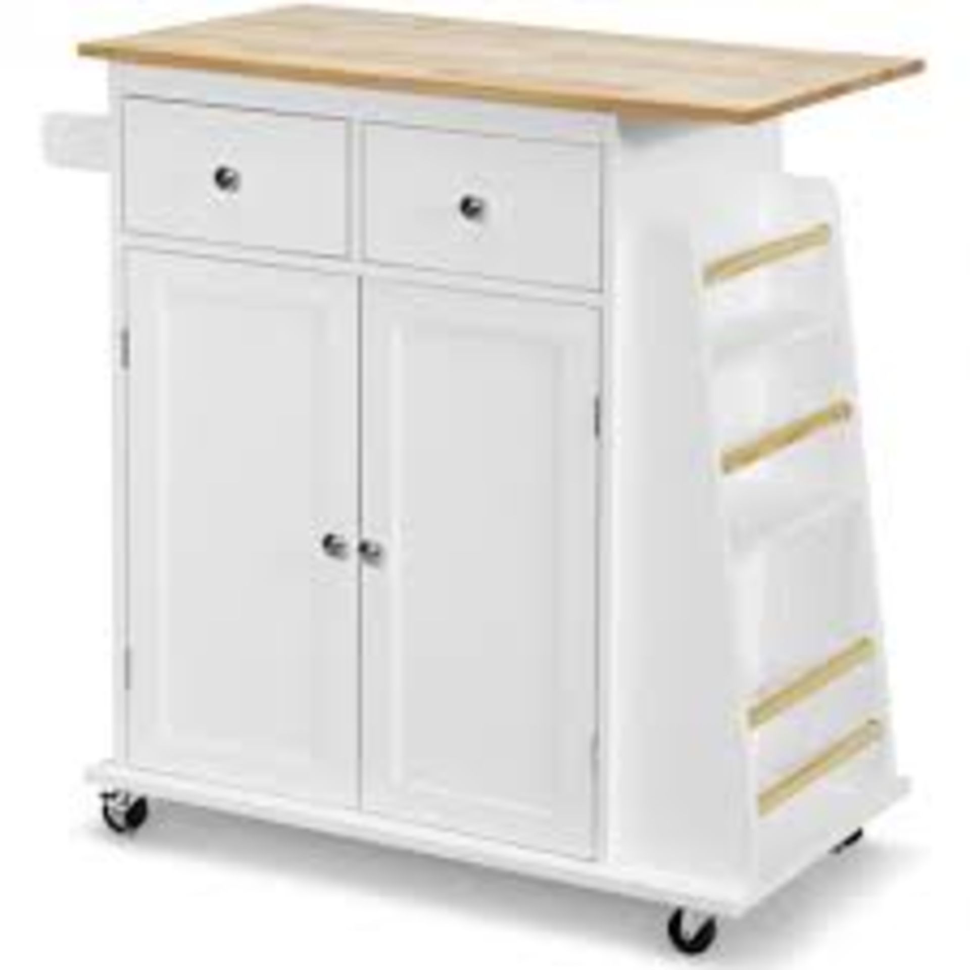 Rubber Wood Countertop Rolling Kitchen Island Cart-White. - R13a.4.