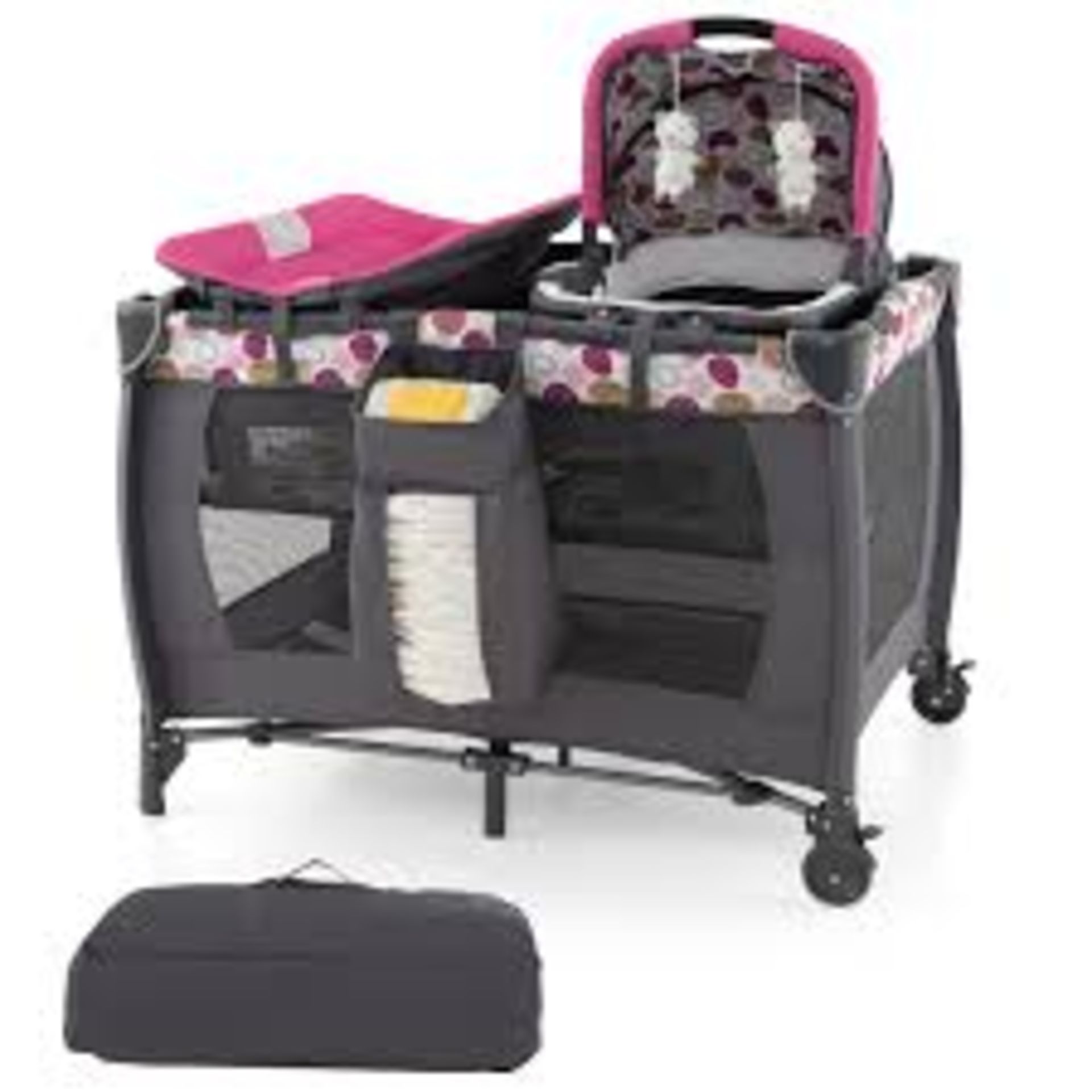 5-in-1 Folding Baby Playard with Removable Bassinet and Changing Mats. - R13a4.