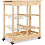 Costway Natural Rolling Wood Kitchen Trolley Cart Island .. - R13a.4