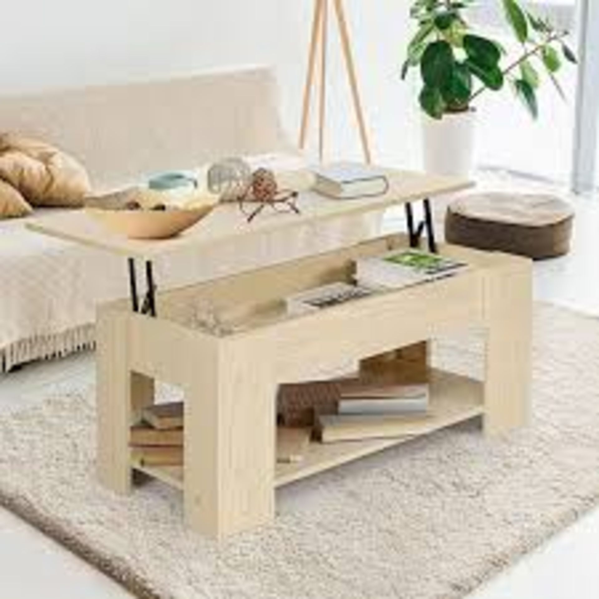 Height Adjustable Coffee Table with 2 Shelves and Liftable Top- - R13a.3.