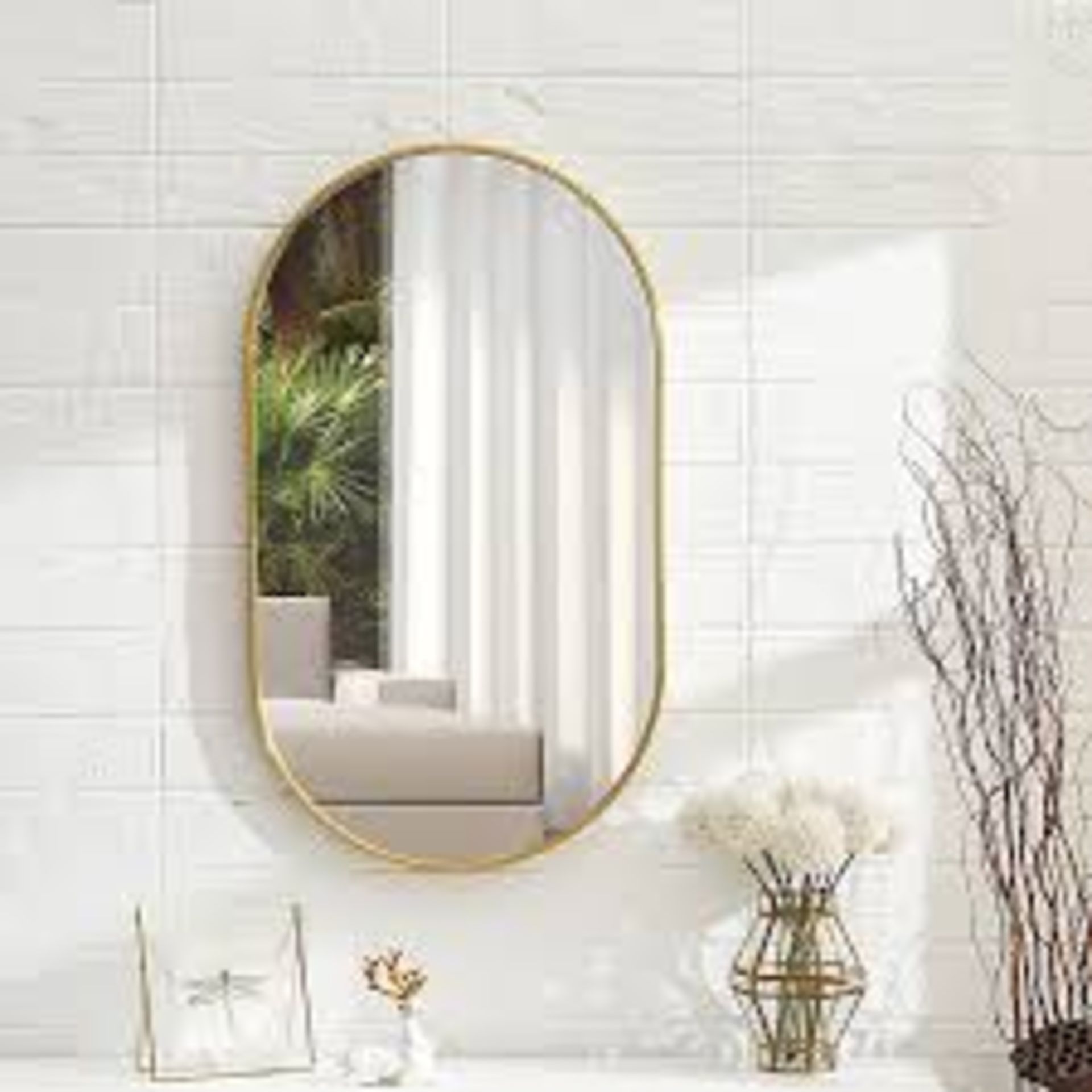 Gold Wall Mounted Oval Bathroom Framed Mirror W 400 x H 700 mm. - R13a.7.