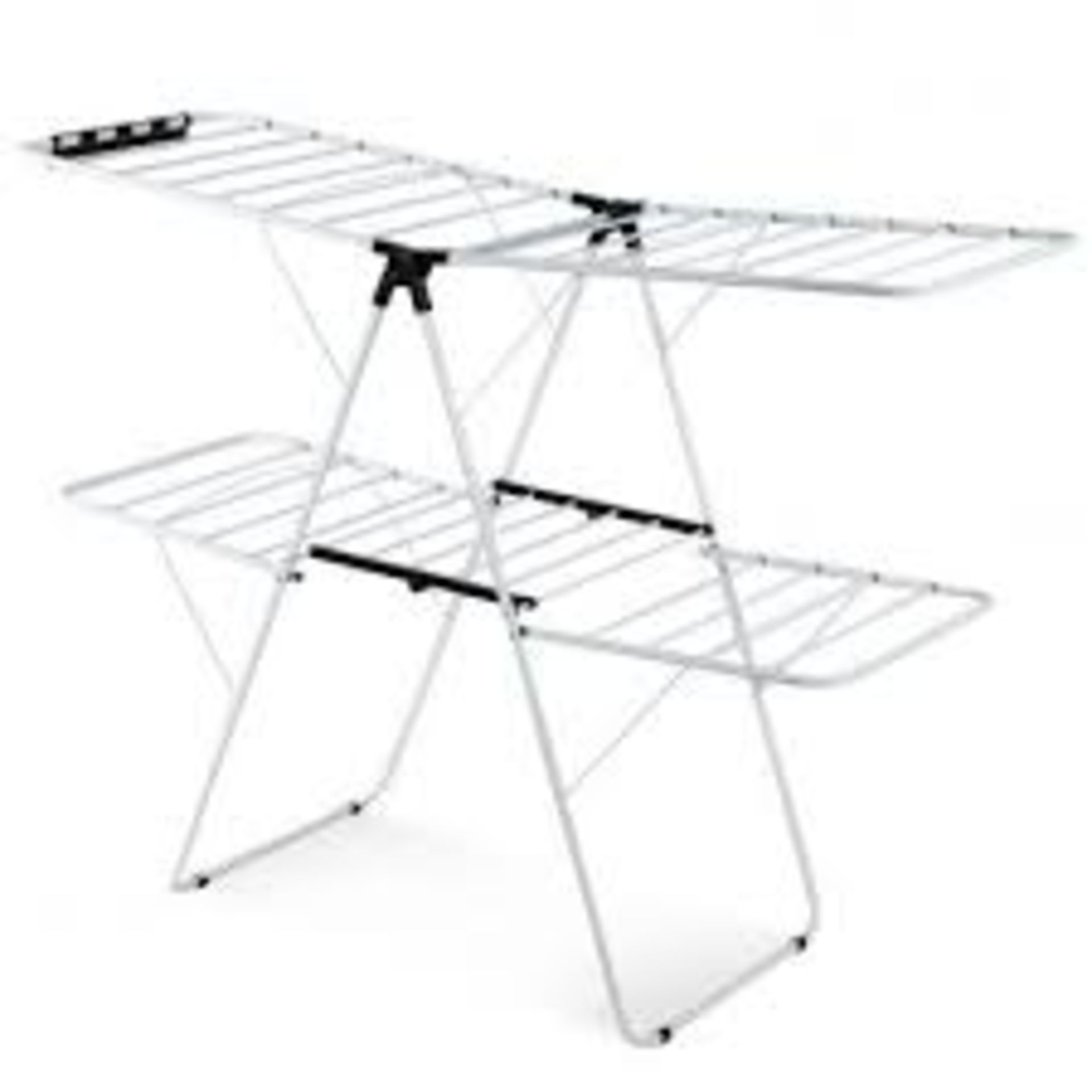 2-Level Foldable Clothes Drying Rack with Adjustable Gullwing. - R13a.4.