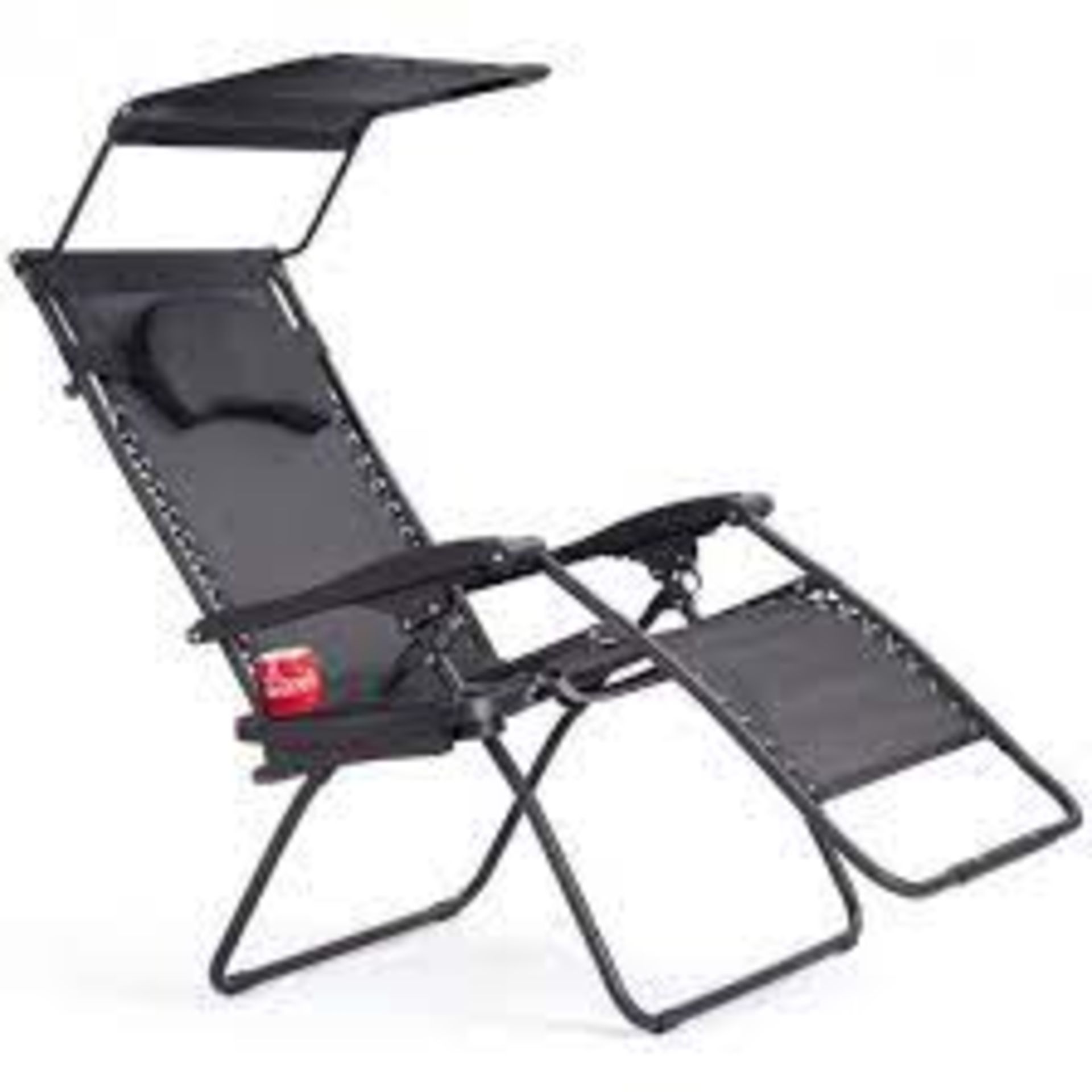 Folding Recliner Lounge Chair with Shade Canopy Cup Holder-Black - ER54