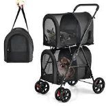 Double Pet Stroller with 2 Detachable Carriers and Cushions-Black - ER54