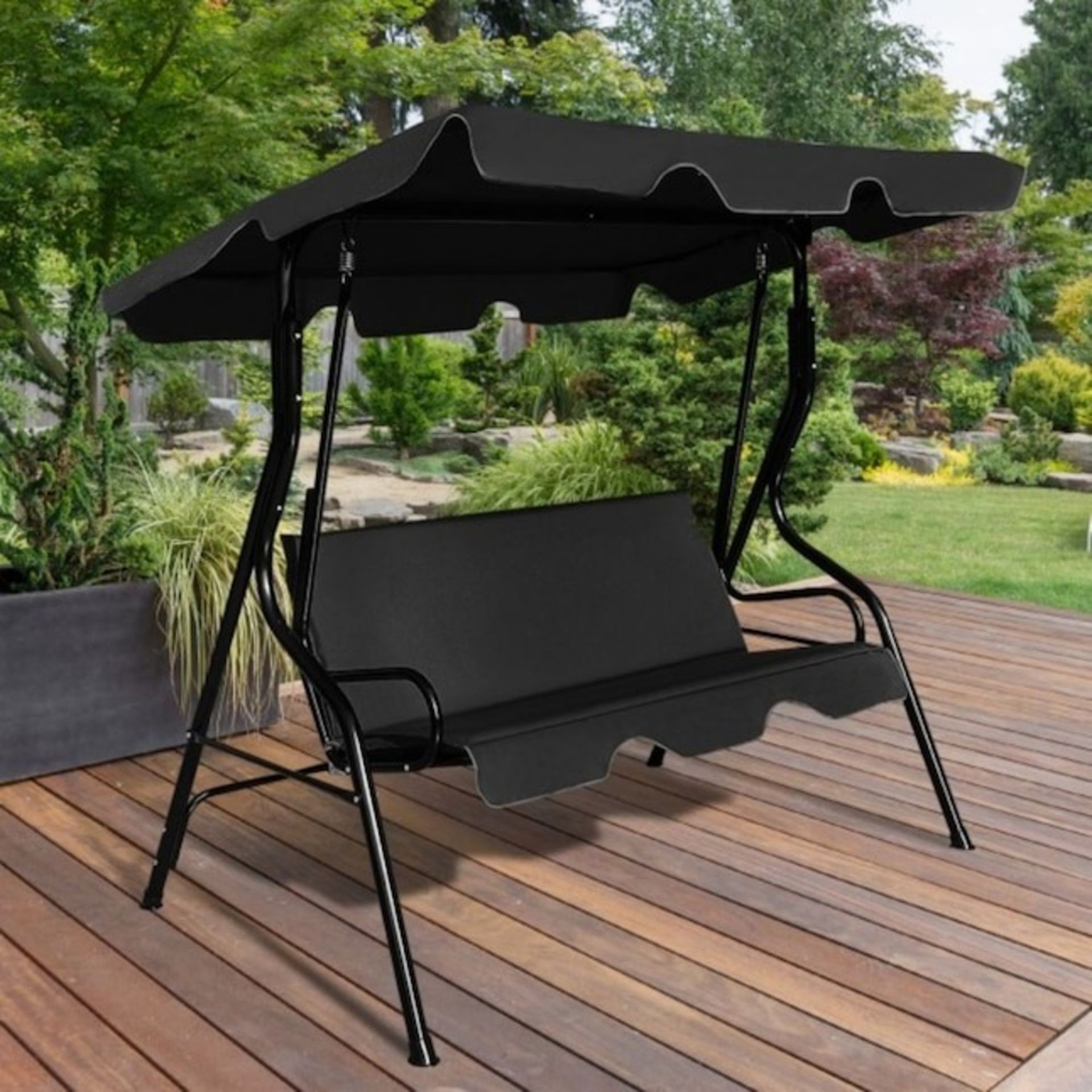 Clihome 3-person Black Steel Outdoor Swing in the Porch Swing - ER54