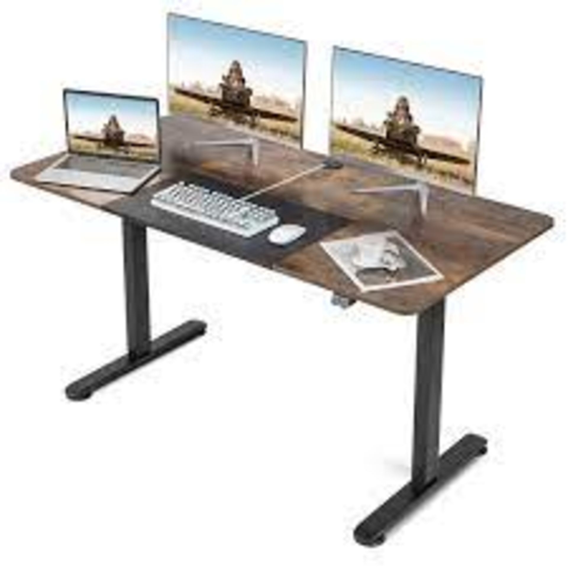 Height Adjustable Home Office Computer Desk with Headphone Hook-Brown - ER53
