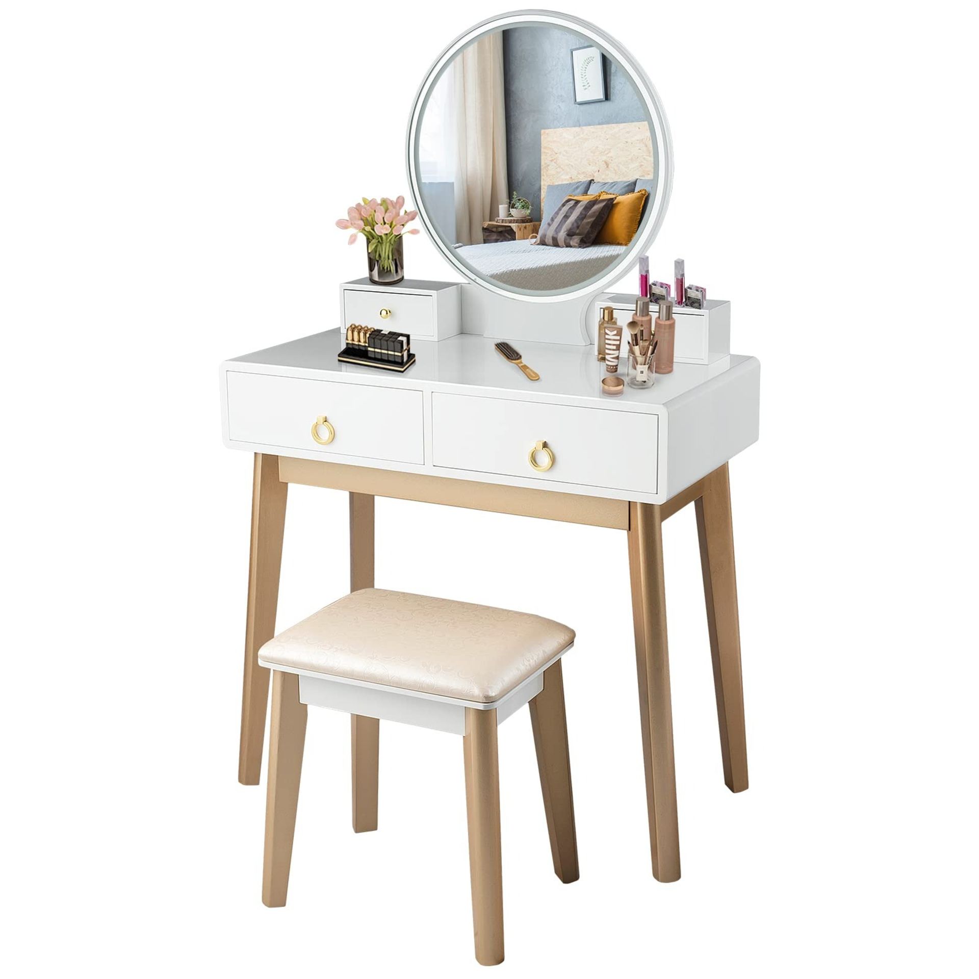 Multigot Dressing Table with Mirror and Stool,Wooden Makeup Vanity Desk - ER54