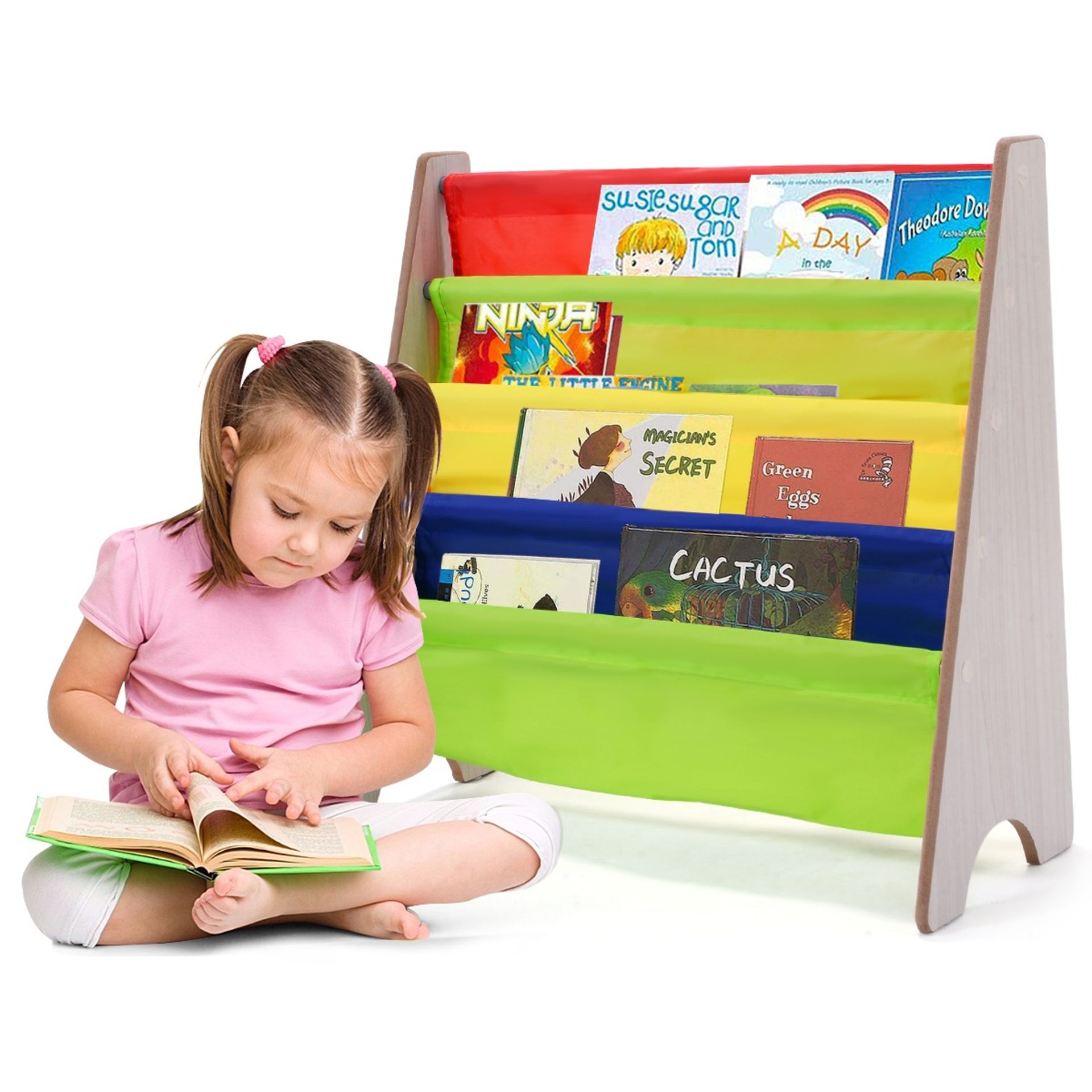 4-Tier Kids Bookshelf Magazine Rack Shelf Organiser Display Bookcase Children - ER53