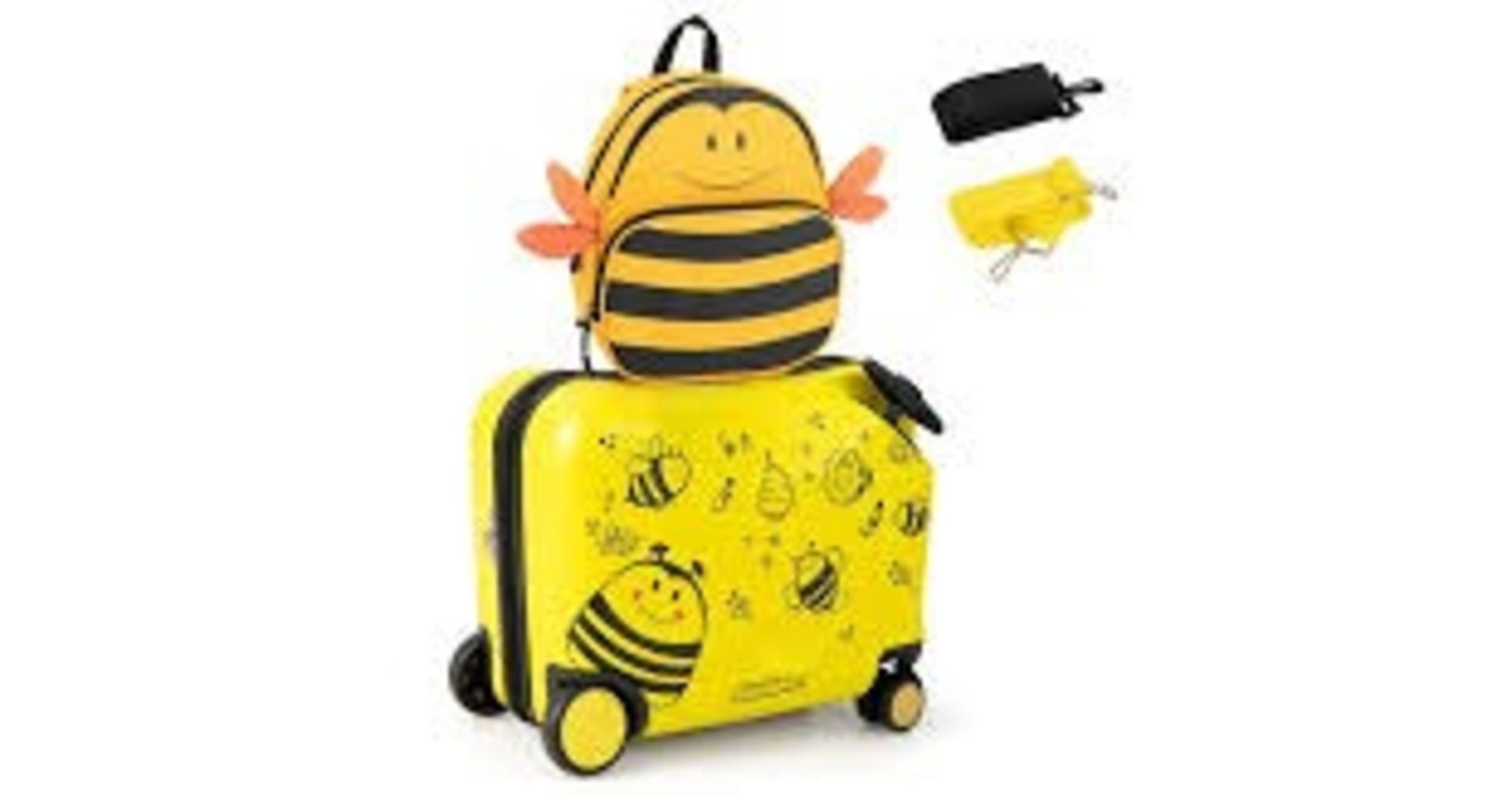 Kids Ride-on Luggage Set 18" +12" Backpack Travel Trolley Suitcase Set Carry On Bag - ER54