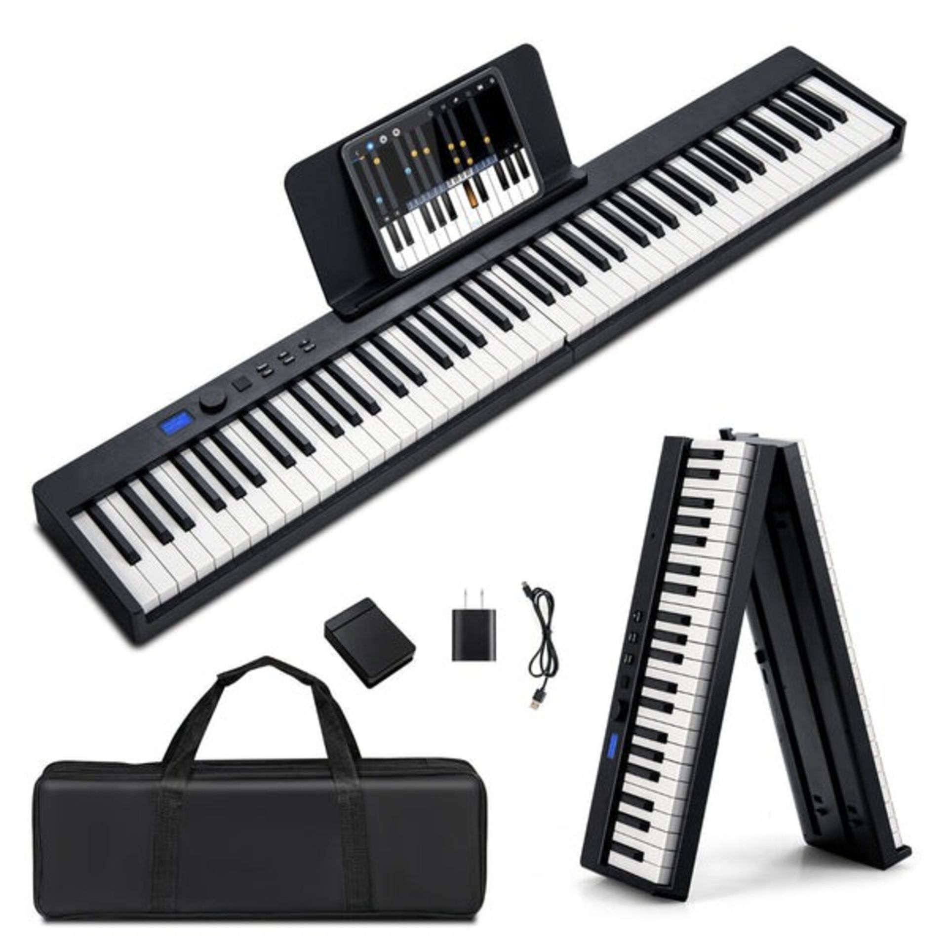 88-Key Foldable Full-Size Semi-Weighted Digital Piano Keyboard with MIDI-Black - ER54