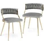 Set of 2 Velvet Dining Chair With Metal Legs And Woven Back - ER53 *Design May Vary