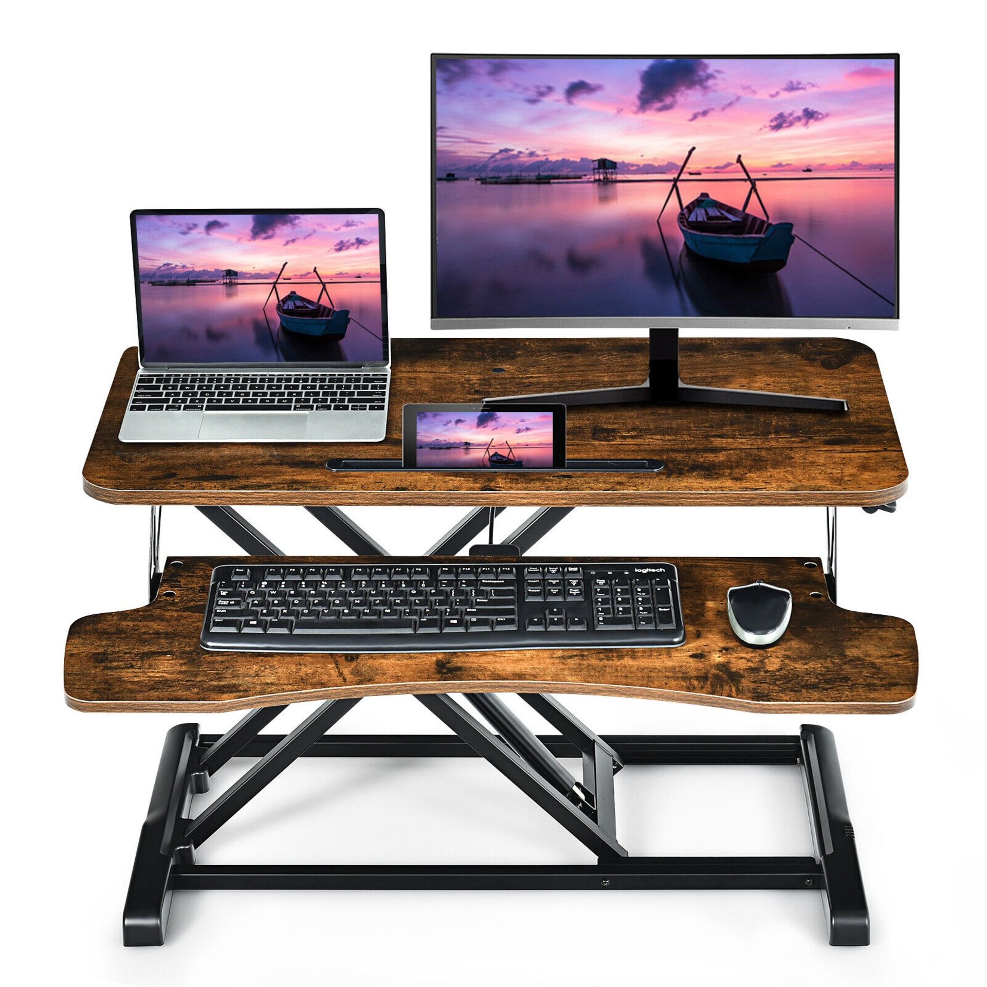 Height Adjustable Standing Desk Inbox Zero Top Finish: Brown - ER53