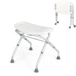 folding Shower Stool, 3-Level Height Adjustable Bath Chair with Handles - ER54