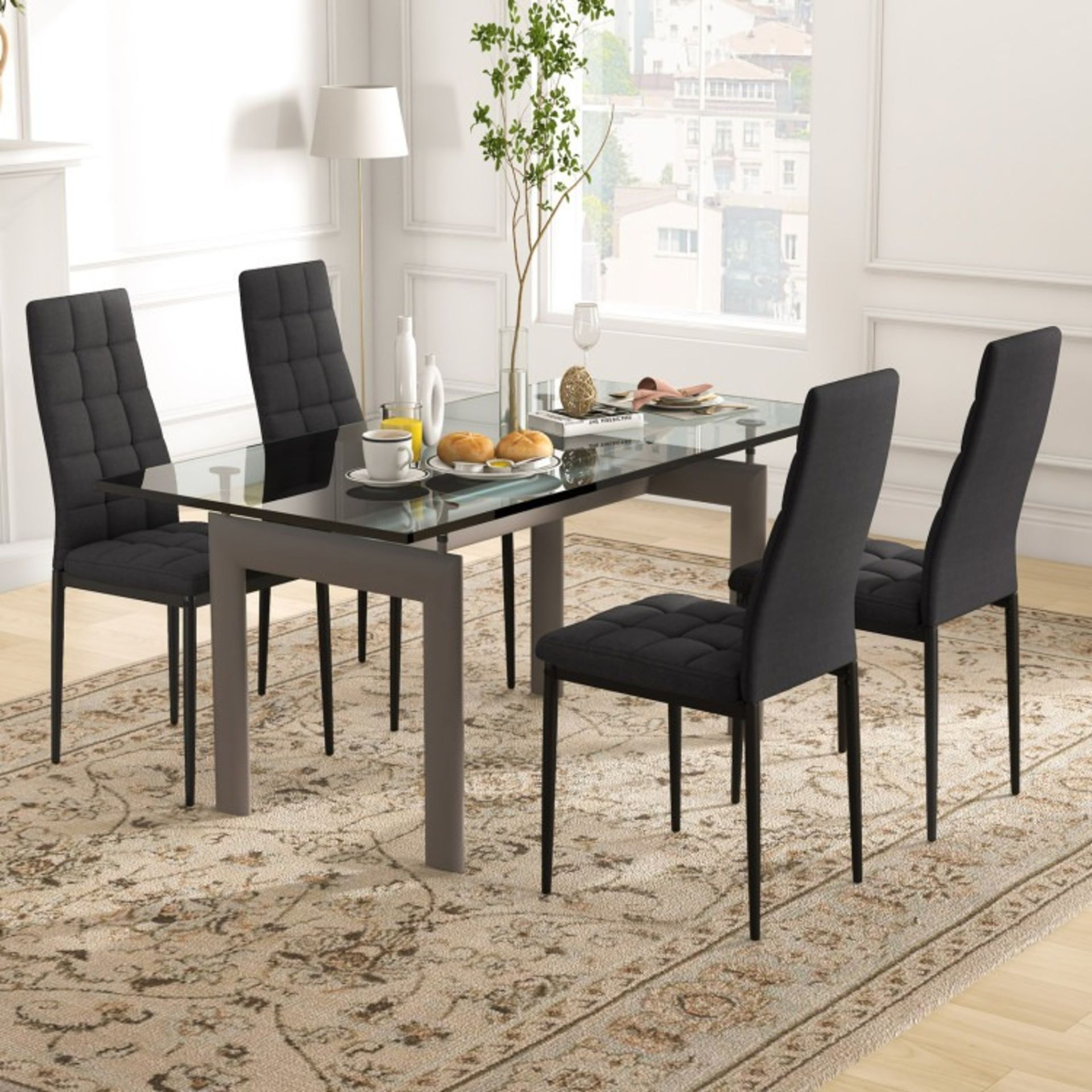 Set of 4 Fabric Dining Chairs Set with Upholstered Cushion - ER53