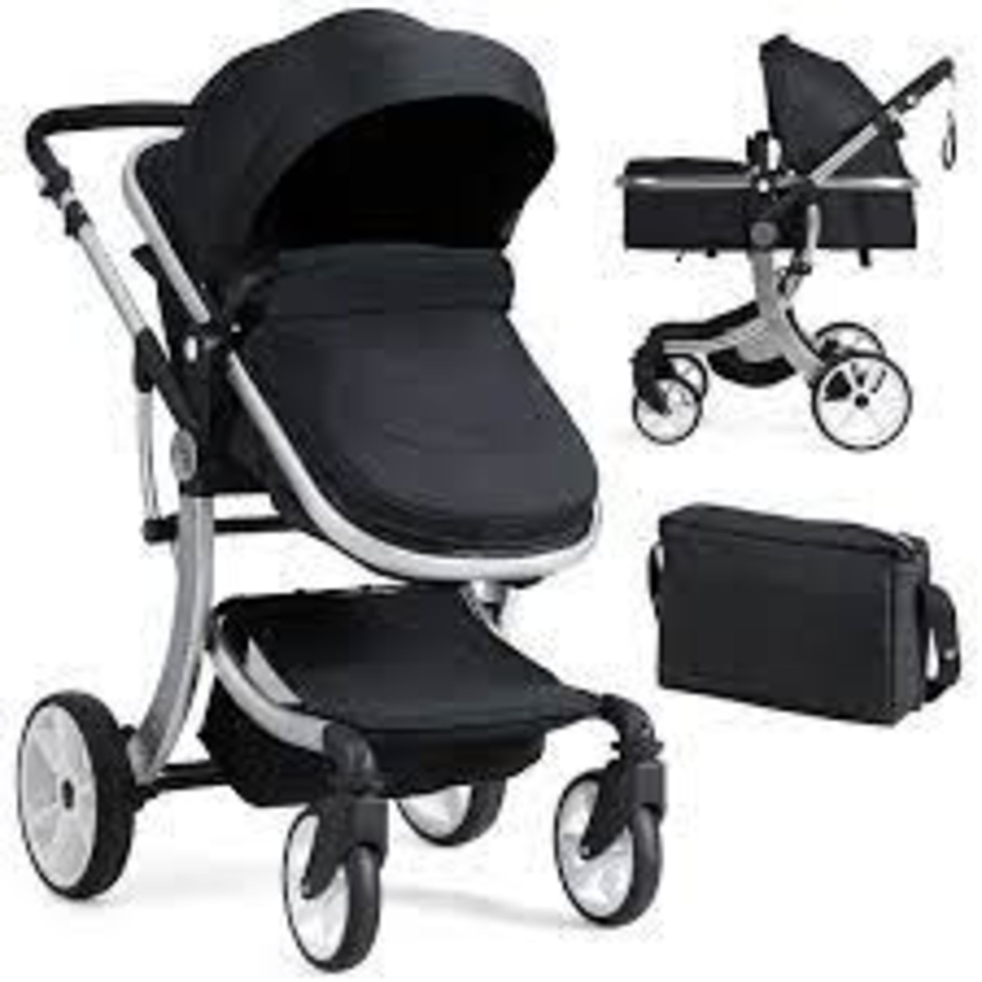 2 in 1 Foldable Baby Stroller with Rain Cover and Mosquito Net-Grey - ER54