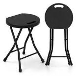 Set of 2 Plastic Folding Stool Seat with Built-in Handle-Black -ER53